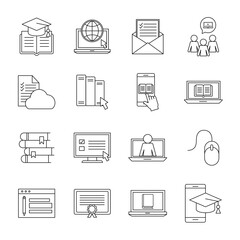 silhouette style icon set design, Education online and elearning theme Vector illustration