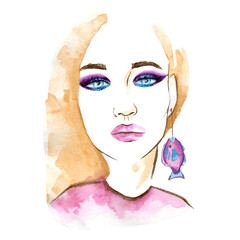 watercolor fashion portrait with makeup
