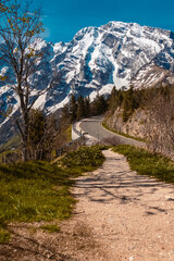 Beautiful alpine spring view at the famous Rossfeldstrasse near Berchtesgaden, Bavaria, Germany