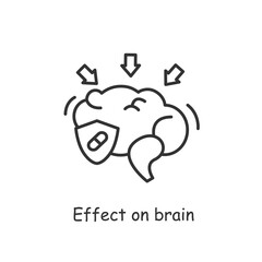 Vitamins and probiotics effect on brain icon. Good human bacteria flora concept. Nutrition, immune system, medicine and healthcare sign. Thin line vector illustration.Editable stroke