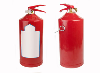 Red fire extinguisher on a white background