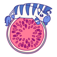 vector flat striped baby zebra on watermelon