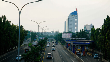 The atmosphere of traffic on the Jakarta toll road, 13 June 2020.
