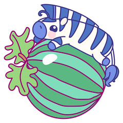 vector flat striped baby zebra on watermelon