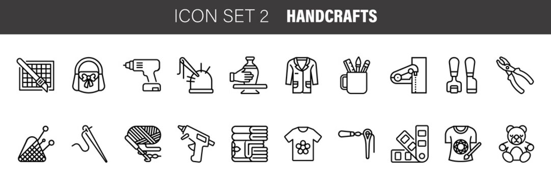 Flat thin line icons set. Vector collection of handcrafts . Isolated on white background.