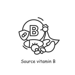 Vitamin B source icon. Thin line vitamin sign, dieting products for healthy immune system and metabolism. Medicine, healthcare and nutrition concept. Outline vector illustration.Editable stroke