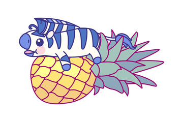 vector flat striped baby zebra on pineapple