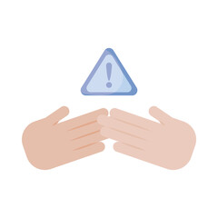 hand holding banner with pay attention please , flat style icon