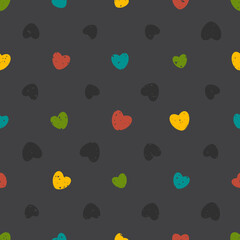 Seamless pattern with colorful hearts and simple grunge texture.