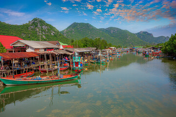 Fototapeta na wymiar Fishing village at Ban Ao Kram , Chumphon province in Thailand