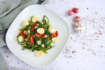 Tumis Kangkung Telur Puyuh (Stir-fried Water Spinach with Quail Eggs)