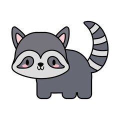 cute raccoon kawaii, line and fill style icon