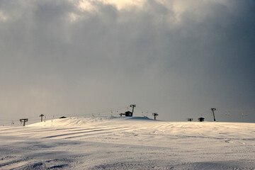 winter landscape with snow and ski road