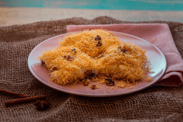 Turkish dessert muhallebi kadaif