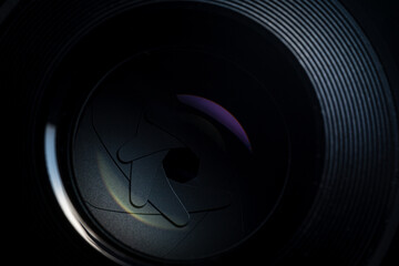 Closeup of photo camera lens background