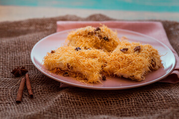 Turkish dessert muhallebi kadaif