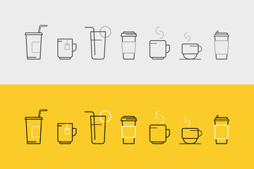 set of vector icons with drinks and glasses

