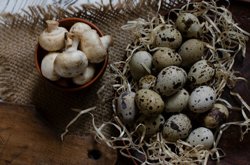 quail eggs on a clay plate