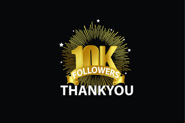 10K,10.000 Followers anniversary, minimalist logo years, jubilee, greeting card. invitation. Sign Ribbon Gold space vector illustration on black background - Vector