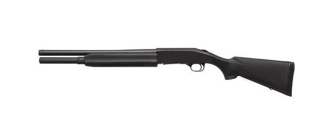 Modern semi-automatic tactical shotgun isolate on white background. Modern weapons on a light background.