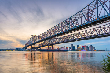 New Orleans, Louisiana, USA at Crescent City Connection Bridge over the Mississippi River