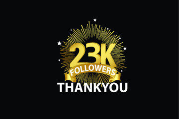 23K,23.000 Followers anniversary, minimalist logo years, jubilee, greeting card. invitation. Sign Ribbon Gold space vector illustration on black background - Vector