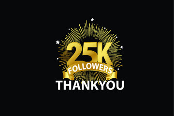 25K,25.000 Followers anniversary, minimalist logo years, jubilee, greeting card. invitation. Sign Ribbon Gold space vector illustration on black background - Vector
