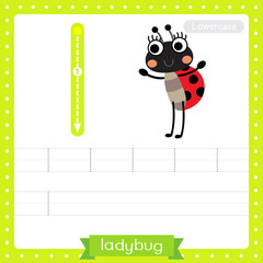 Letter L lowercase tracing practice worksheet of Ladybug