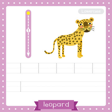 Letter L lowercase tracing practice worksheet of Standing Leopard