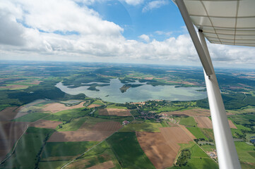 View of the Madine lake and the Moselle plain from a microlight