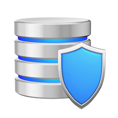 Database with blue metal shield data protection concept