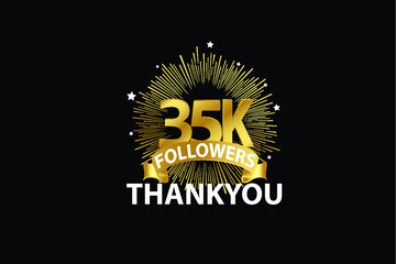 35K,35.000 Followers anniversary, minimalist logo years, jubilee, greeting card. invitation. Sign Ribbon Gold space vector illustration on black background - Vector