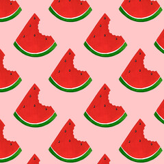 Hand drawn watermelon slices seamless pattern. Summer watermelon background.
