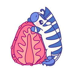 vector flat striped baby zebra on strawberry