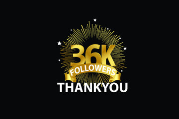 36K,36.000 Followers anniversary, minimalist logo years, jubilee, greeting card. invitation. Sign Ribbon Gold space vector illustration on black background - Vector