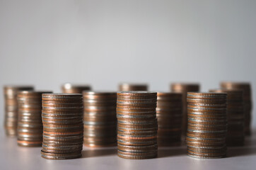 business financial strategy concept group row of coin stack money saving and investment plan. economy marketing and banking.