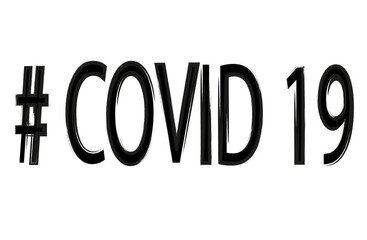 Covid 19 text in grunge style. Black letters on a white background