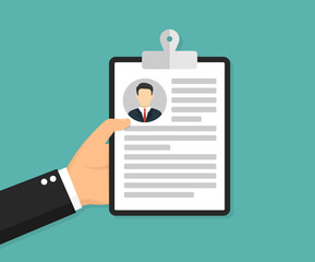 Clipboard with man silhouette icon. Interview concept in a flat style. Vector illustration.