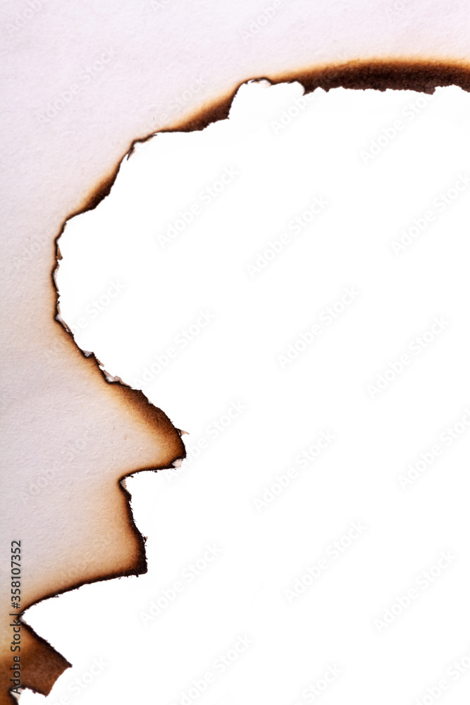 Poster burnt paper edges isolated on white background. template for design