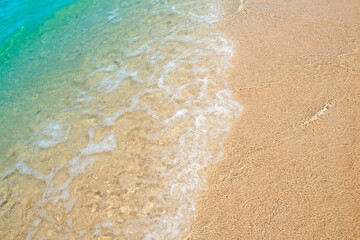 Beautiful Soft blue ocean wave on fine sandy beach Summer background concept