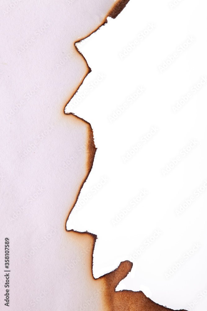 Poster burnt paper edges isolated on white background. template for design