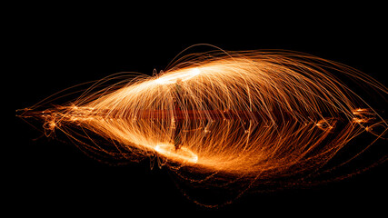 Lightpainting With Burning Steel Wool In The Night