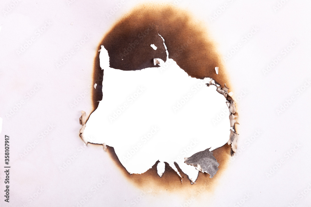 Poster burnt paper edges isolated on white background. template for design