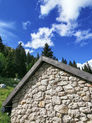 Fototapeta na wymiar Reconstruction of shepherd's hut in Lubenovac, Northern Velebit National park in Croatia. Roof.