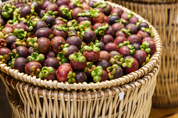 Fresh ripe mangosteen in basket.