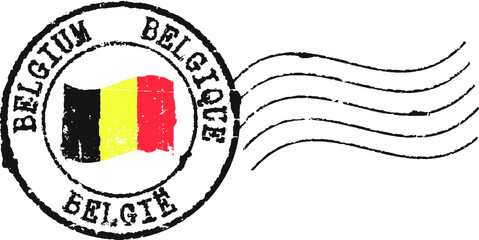 Postal grunge stamp 'Belgium'. English, french and dutch inscription