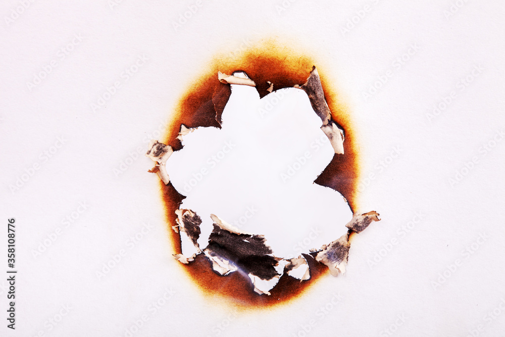 Poster burnt paper edges isolated on white background. template for design