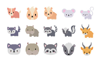 Obraz na płótnie Canvas set of icons animals baby kawaii, flat style icon
