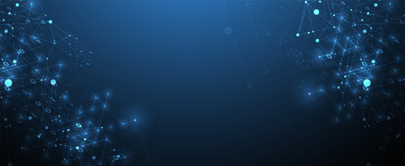 Technology background with plexus effect. Big data concept. Binary computer code.  Vector illustration.