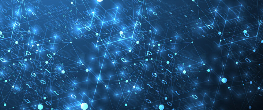 Technology background with plexus effect. Big data concept. Binary computer code.  Vector illustration.